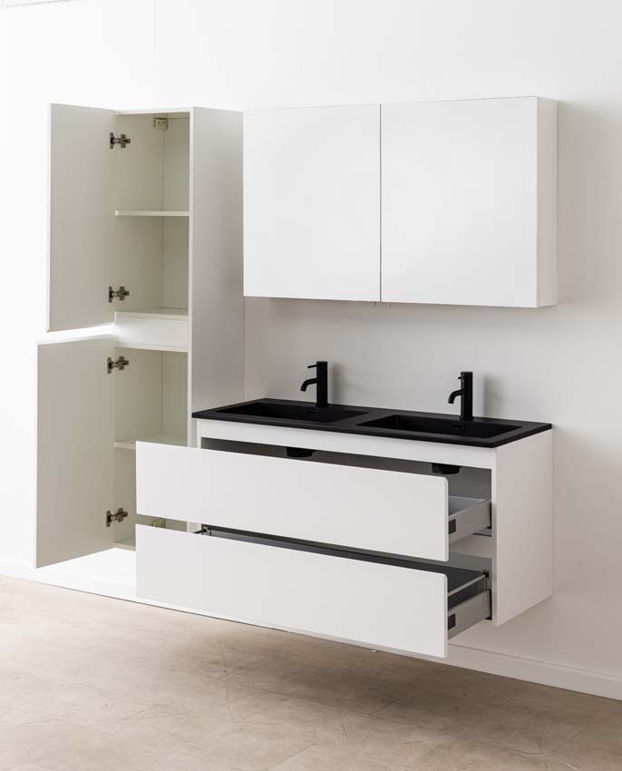 Meuble de salle de bain Tibo blanc avec lavabo double noir mat 120cm