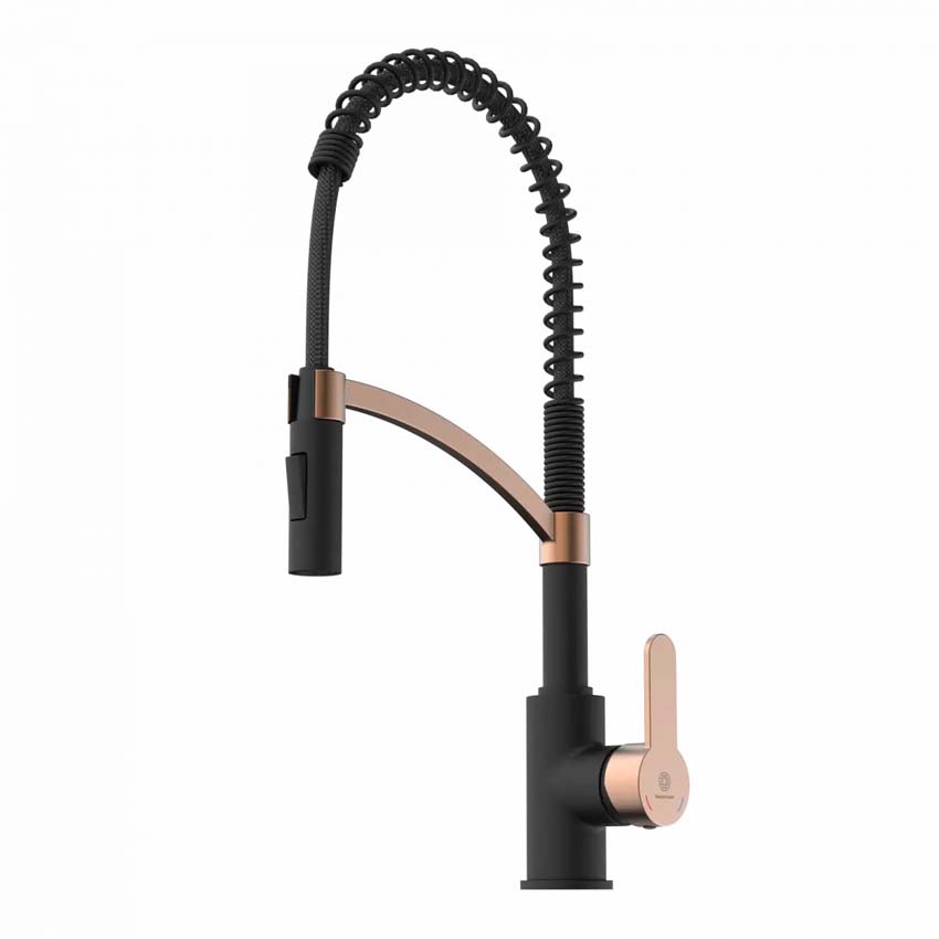 Robinet de cuisine Wasserwerk WK 3 noir mat/or rose avec bec extractible