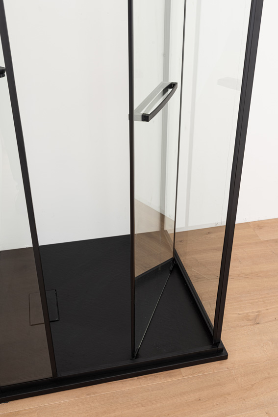 Douchehoek Ares met plaatsbesparende deur mat zwart 90x90x190cm