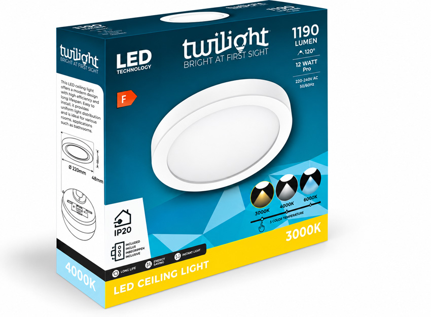 Plafondlamp - wit - LED - 1x12W - CCT