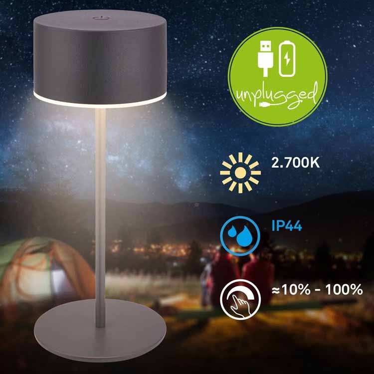 Lampe de table Zurela - noir - 19cm - dimmable - LED - 3W - 2700K - IP44 - USB