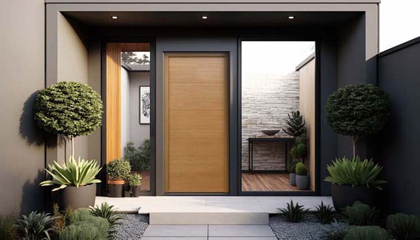 Porte extérieure bois Ebro meranti naturel 980x2180mm ouvrant à droite