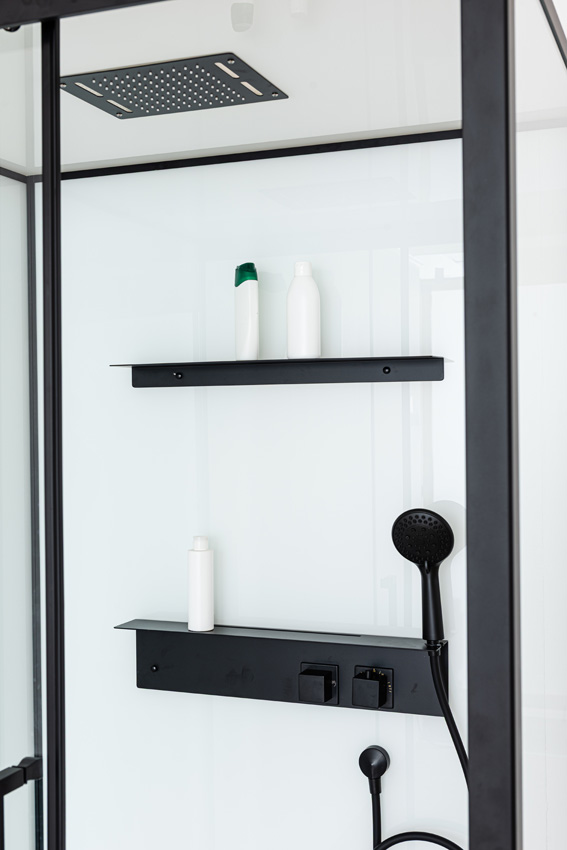Cabine de douche Adele thermostatique gauche/droite noir/blanc porte coulissante 115x90x225cm
