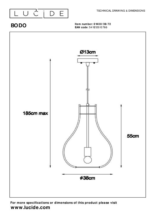Lucide BODO - Hanglamp - Ø 38 cm - E27 - Licht hout