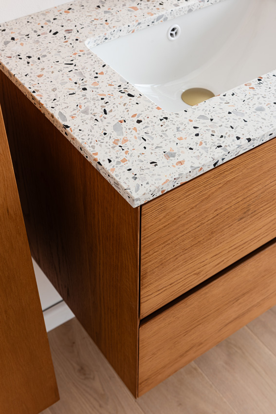 Meuble de salle de bains Fior chêne suspendu avec double lavabo terrazzo 120cm