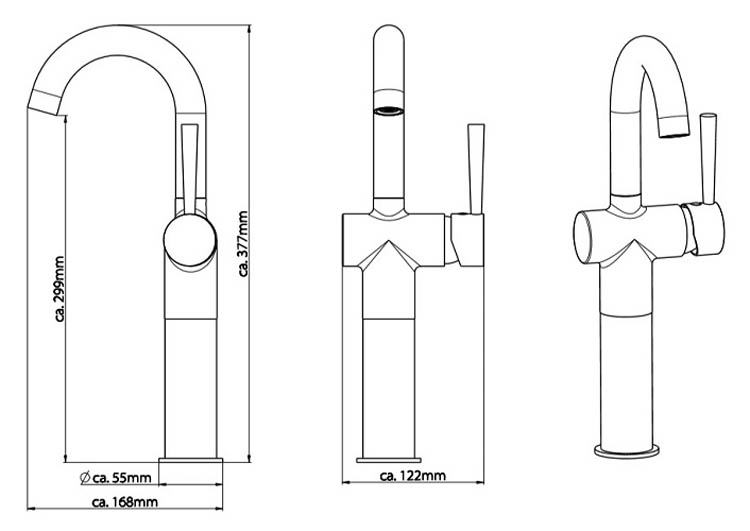 Robinet de lavabo Charlotte avec poignée latérale chrome surélevé