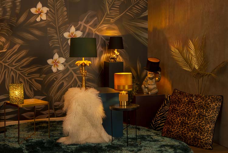 Tafellamp hond - goud/zwart - 21x21x31,5cm - E14 - 35W