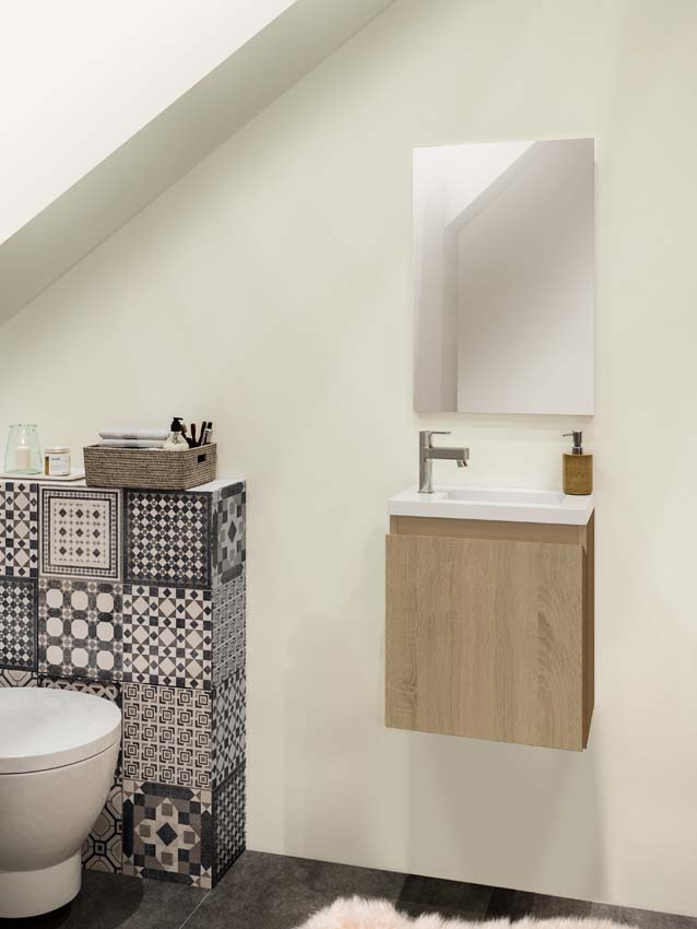 Toiletmeubel Allibert Atlanta eik Hamilton polybeton wastafel wit 48x40x25cm