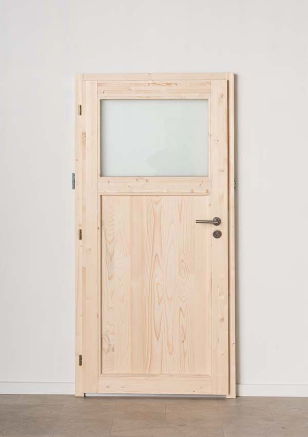 Porte extérieure bois Sorin chinchilla verre 980x1980mm poussant à droite