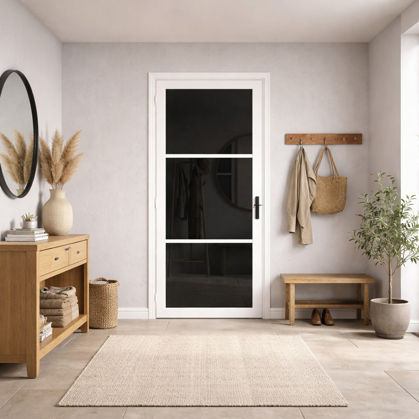 Complete steel look deur hout wit 3R L201,5xB73cm grijs gerookt glas omkeerbaar