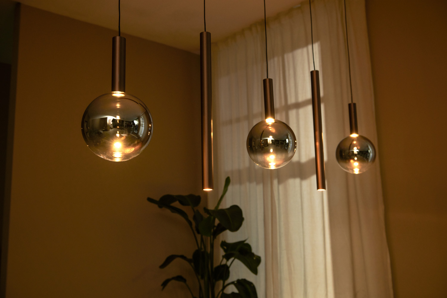 Lucide Premium Jasmine - Suspension - LED Dim. - CCT - 5X4W 2200K/3300K - Cuivre