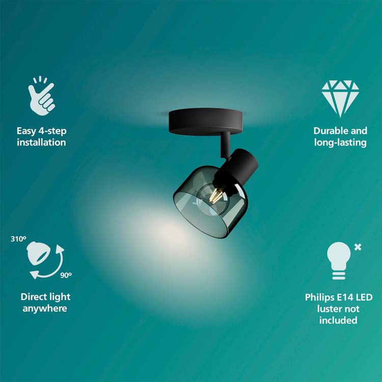 Opbouwspot - glas kort - dimbaar - E14 - 1x25W - excl lamp - zwart