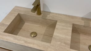 Meuble de salle de bain Tibo chêne avec double lavabo large en travertin 120cm