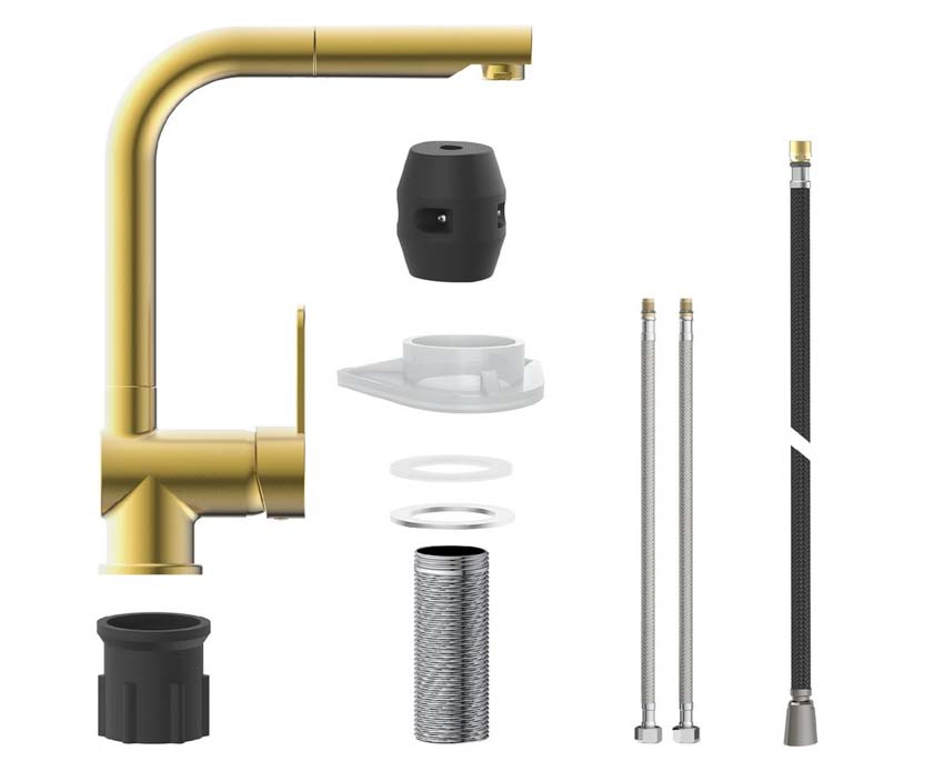 Robinet de cuisine Levi or mat avec bec extractible