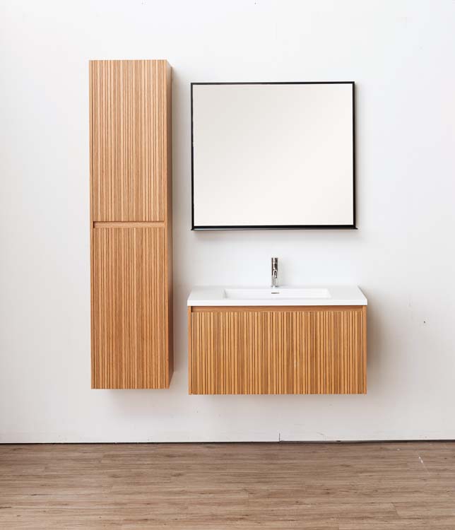 Meuble de salle de bains Warren afromosia suspendu avec lavabo simple blanc mat 90cm