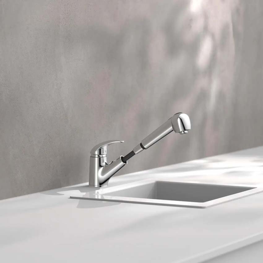 Keukenkraan Aiko chroom met uittrekbare uitloop