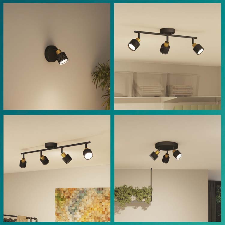 Spot en saillie - Noir/or - 27,4x13,4x11,2cm - GU10 - 2x35W