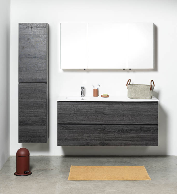 Meuble de salle de bain Dotan chêne foncé 1400 mm lavabo mat gauche