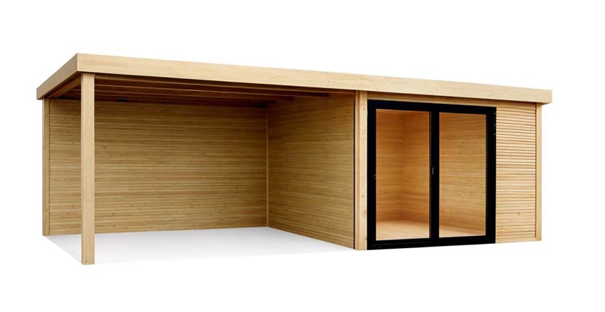 Tuinstudio Harper M + terras vurenhout naturel 700x304x227cm schuifdeur