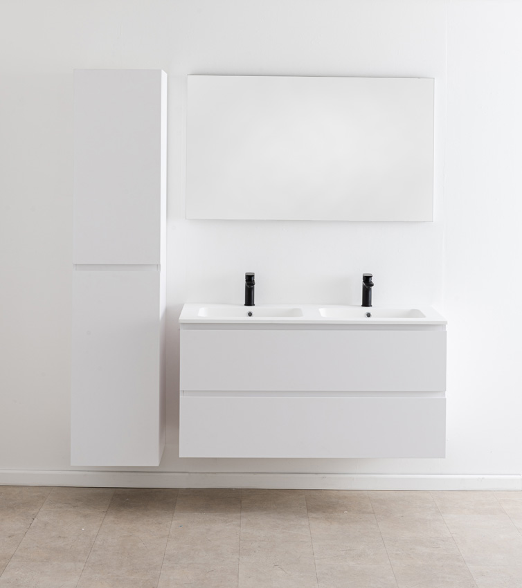 Meuble de salle de bain Bianca blanc mat suspendu avec double lavabo blanc mat 120,5cm