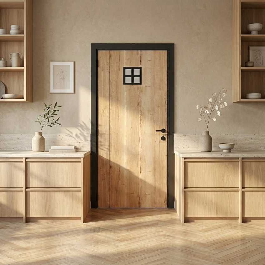 Porte intérieure complète Realwood Oak 4500 verre clair 201,5x83cm tubulaire réversible + châssis noir 20cm