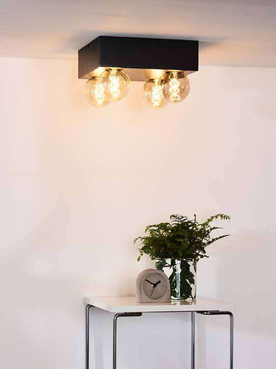 Plafondlamp - zwart - 4xE27 - 4x60W