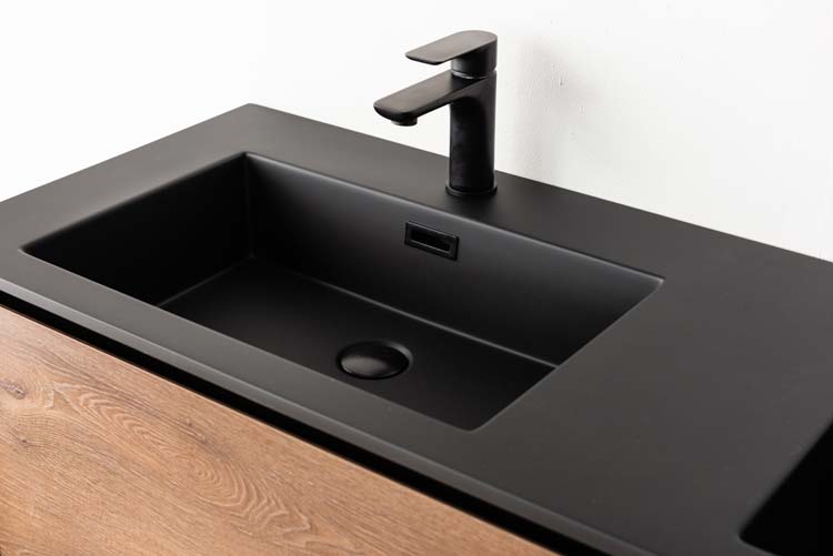 Badkamermeubel Justin notelaar hangend met dubbele wastafel mat zwart 140cm