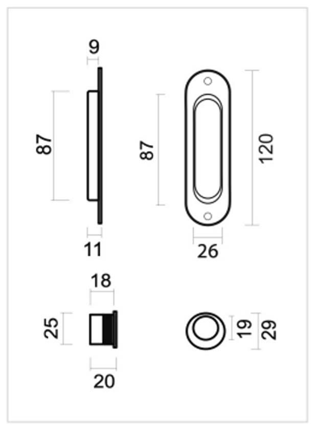 Coquille à encastrer le set ovale noir mat 26 X 120 mm