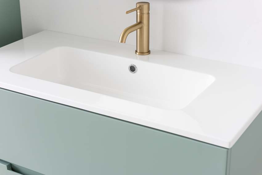 Meuble de salle de bains Truman vert gris suspendu avec lavabo simple blanc brillant 90cm