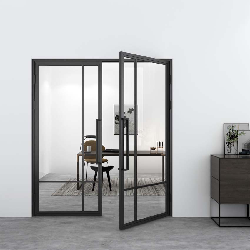 Porte intérieure double en acier Tara noir 2x4V poussant à gauche sur mesure