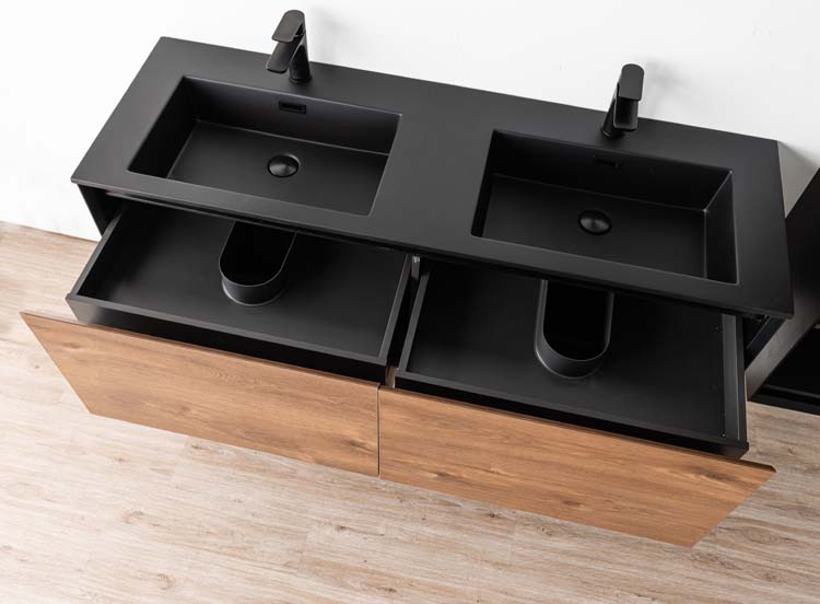 Badkamermeubel Justin notelaar hangend met dubbele wastafel mat zwart 140cm
