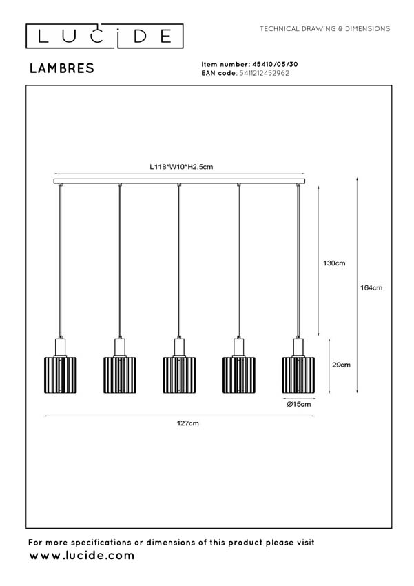 Lucide Lambres - Suspension - 3xE27 - Noir