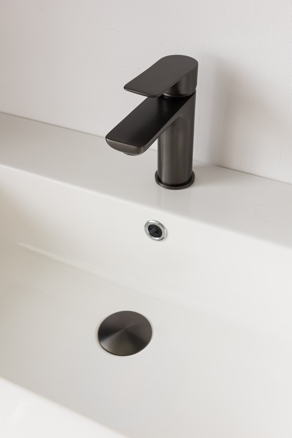 Meuble de salle de bains Tarik chêne ambré suspendu avec vasque simple blanc brillant 90cm