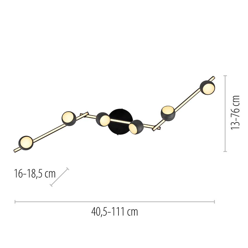 Opbouwspot - zwart - 40,5-111cm - dimbaar - 6x5,53W - 3000K