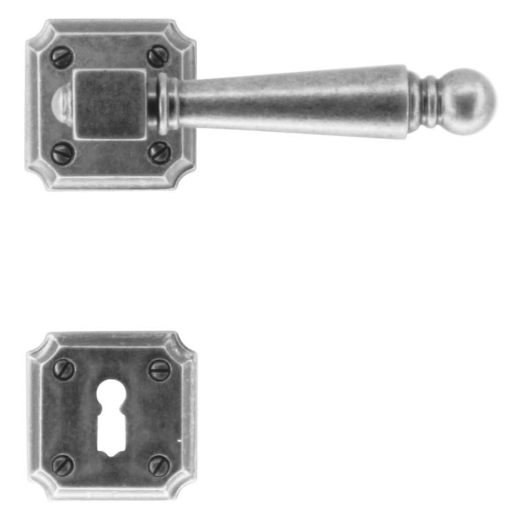 Poignée de porte pro genua vieil argent rosace barbe
