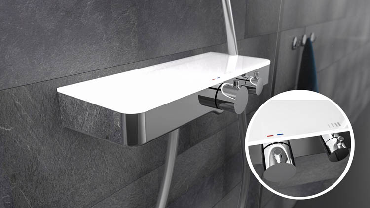Robinet de douche thermostatique avec planchet Olfa chrome/blanc Robinet de douche thermostatique avec planchet Olfa chrome/blanc