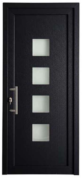 Porte extérieure 4 carrés PVC verre mat anthracite/blanc 980x2180mm ouvrant à gauche