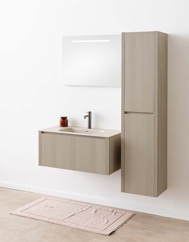 Badkamermeubel Amelia rookgrijs met enkele wastafel mat 90cm