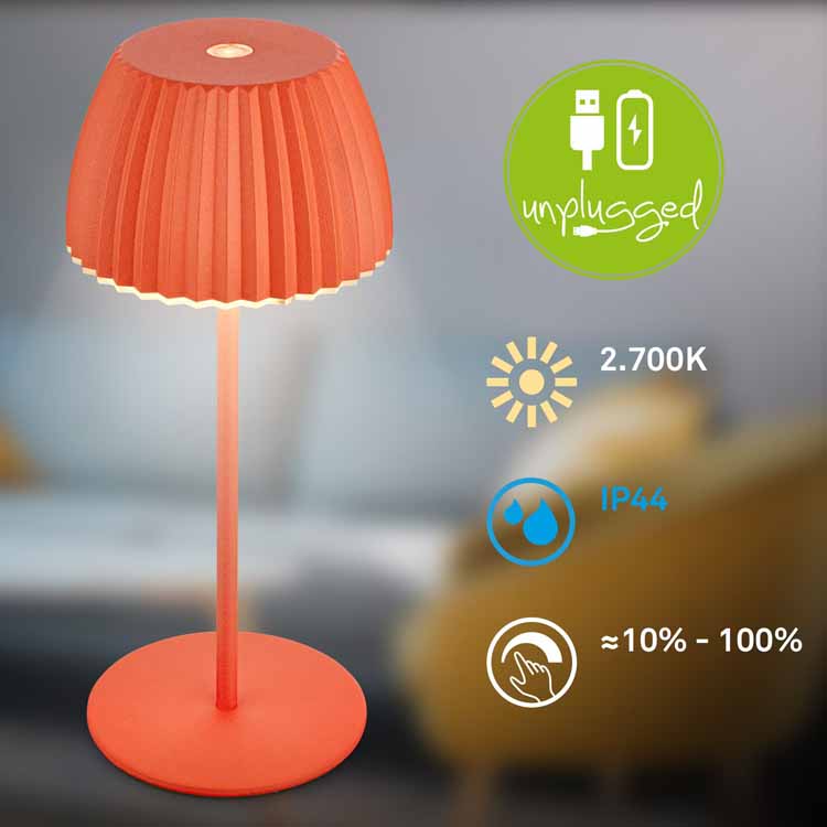 Tafellamp Elvoro - oranje - 20cm - dimbaar - LED - 1.5W - 2700K - IP44 - USB