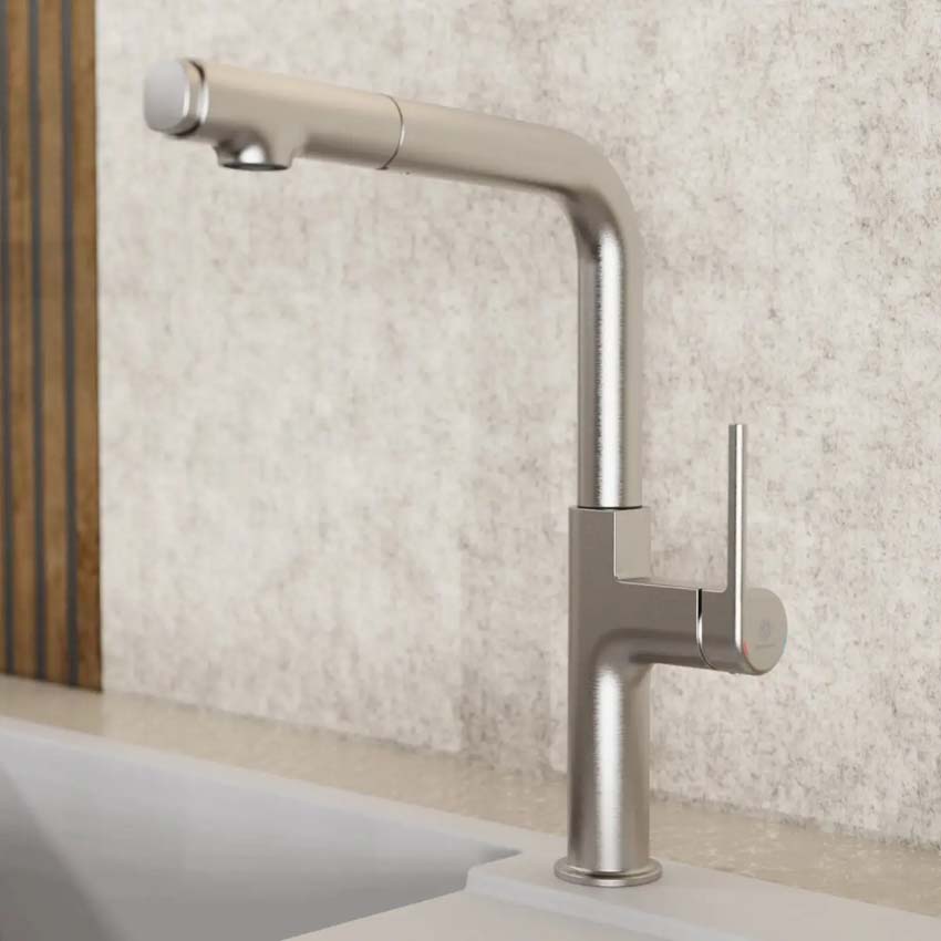 Robinet de cuisine Wasserwerk WK 11 aspect inox avec bec extractible