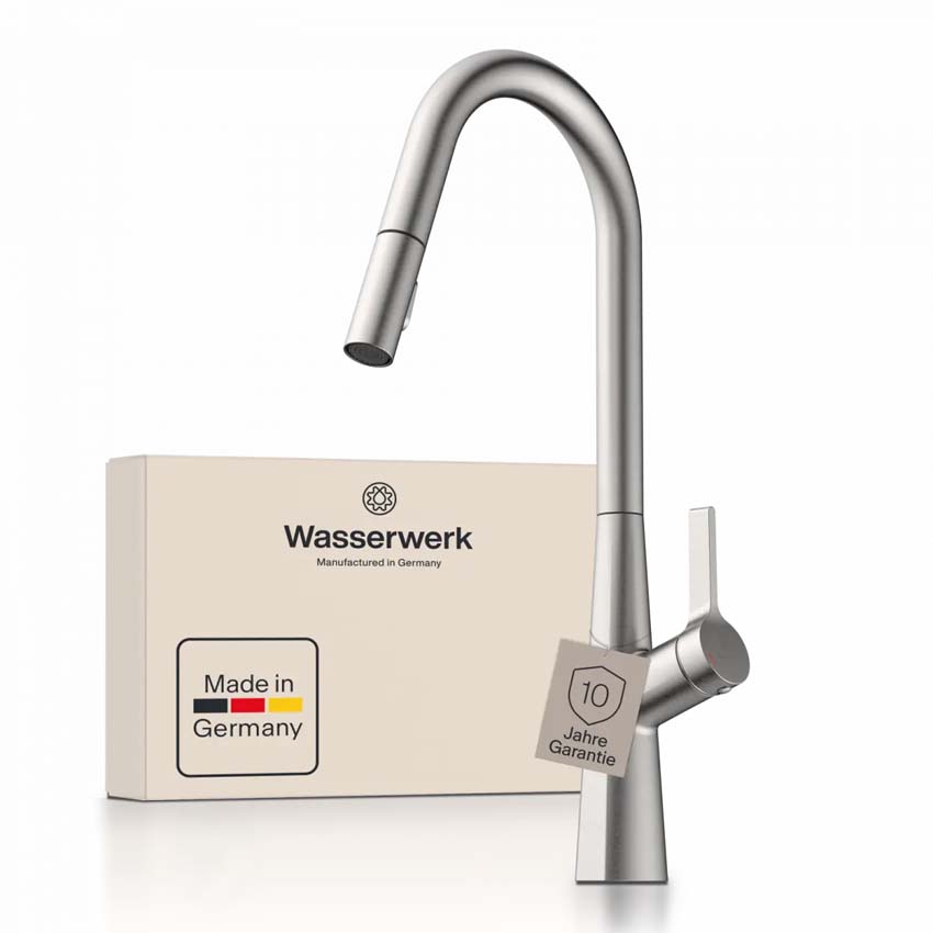 Keukenkraan Wasserwerk WK 9 Curve inox-look met uittrekbare uitloop