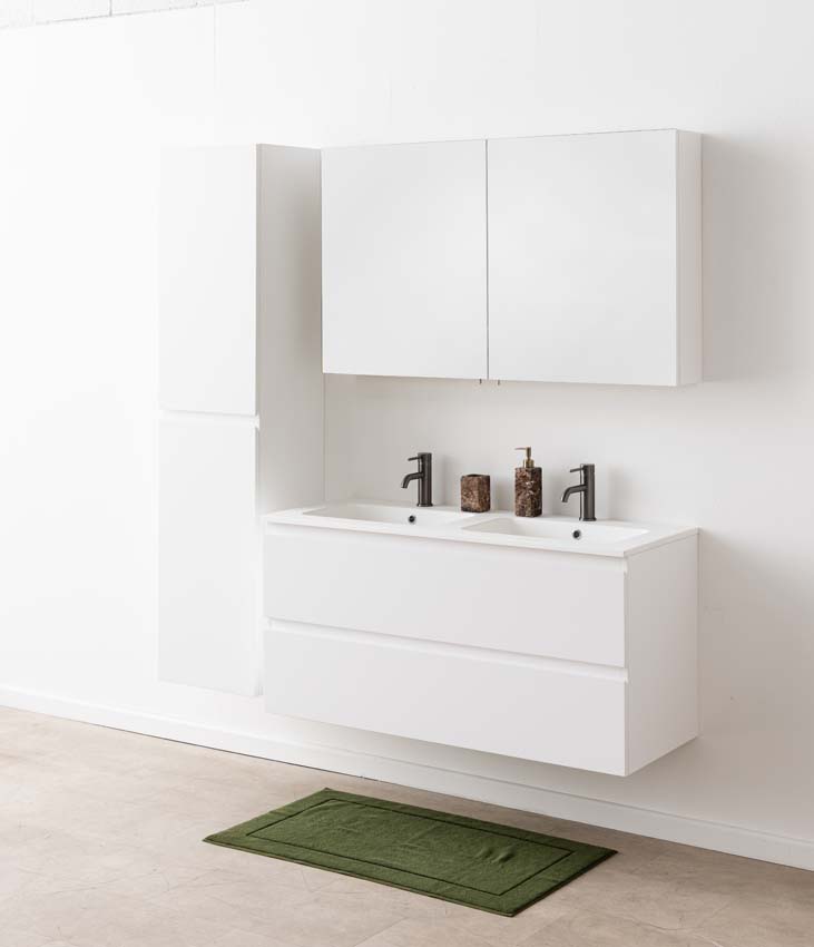 Meuble de salle de bain Tibo blanc avec lavabo double blanc mat 120cm