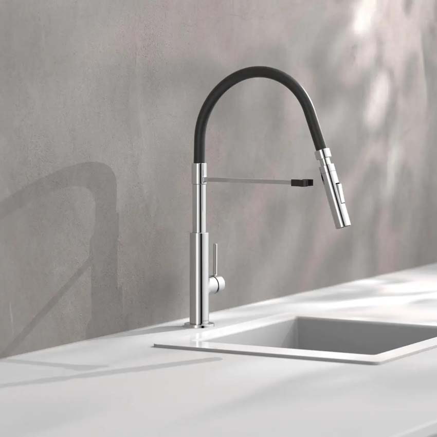 Robinet de cuisine Sven chrome/noir avec bec extractible