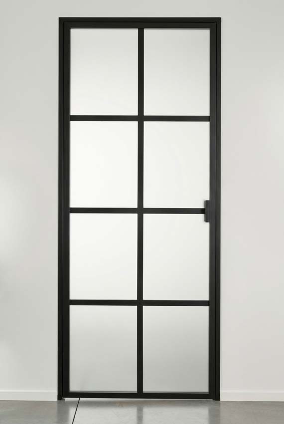 Enkele glazen binnendeur Luxe Urla Nero mat glas op maat zwart rechts duwend