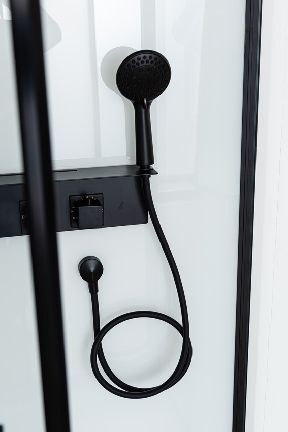 Cabine de douche Adele thermostatique gauche/droite noir/blanc porte coulissante 115x90x225cm