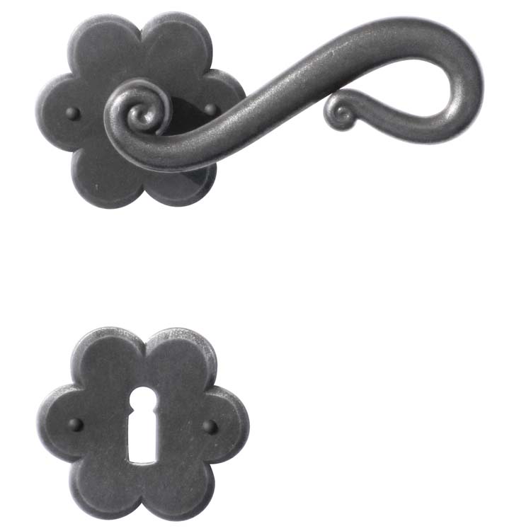 Poignée de porte pro roma fer fleur rosace barbe