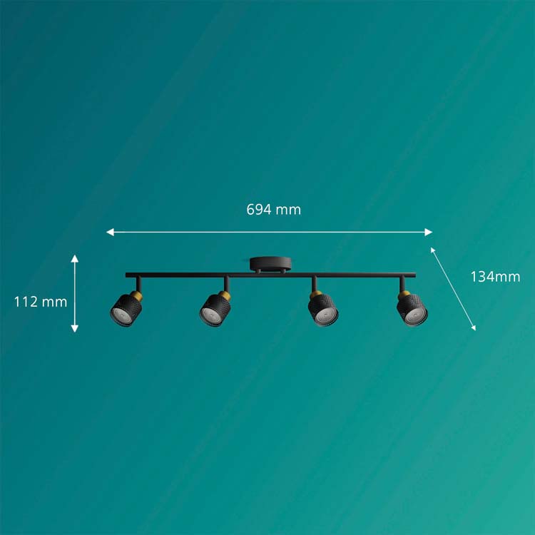 Spot en saillie - Noir/or - 69,4x13,4x11,2cm - GU10 - 4x35W