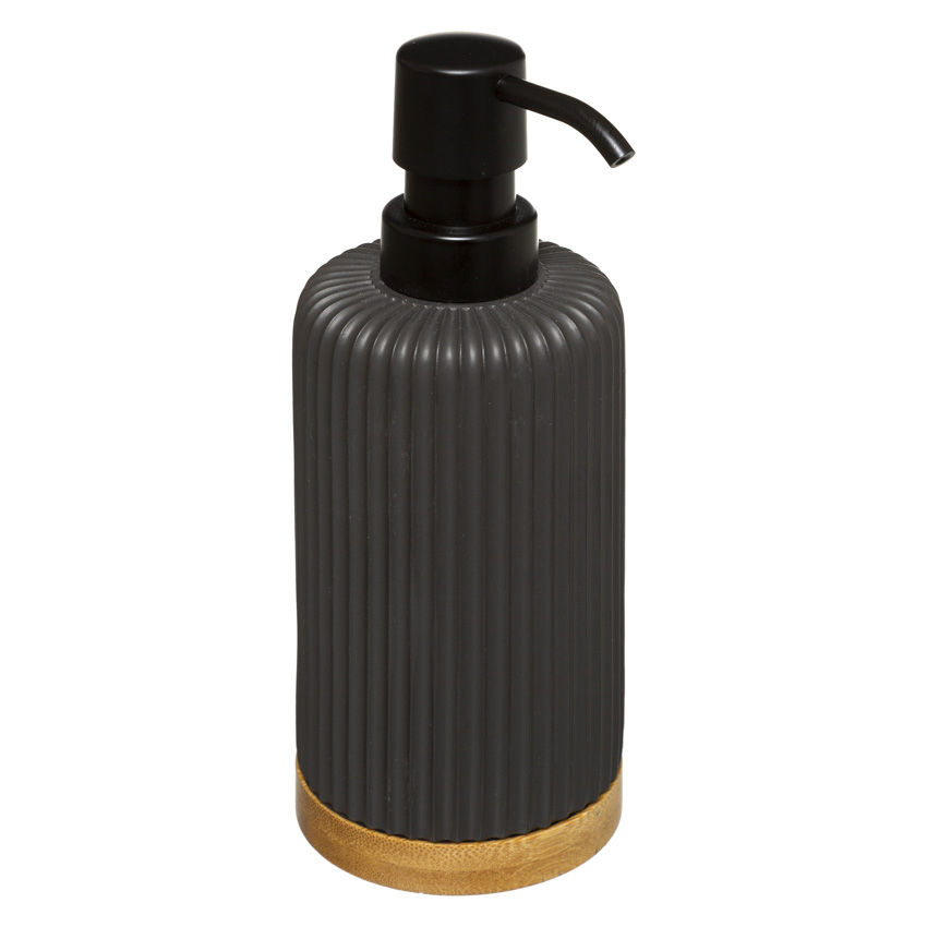 Distributeur de savon Milo polyrésine/bambou noir 7,2x7,2x18,8cm