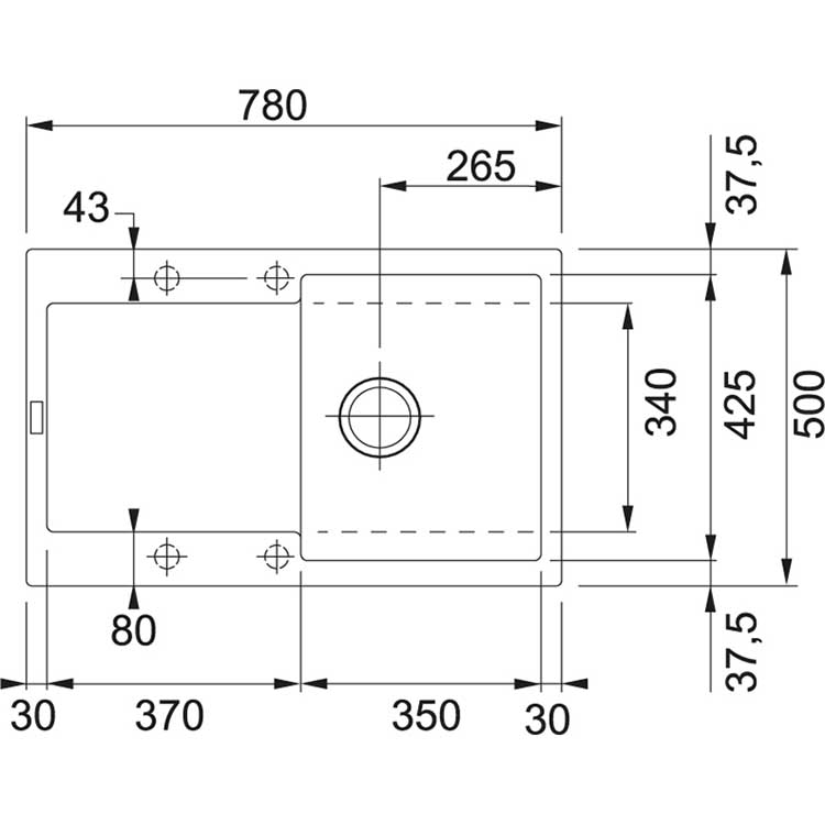 Spoelbak Franke Maris metaalwit 78x50cm