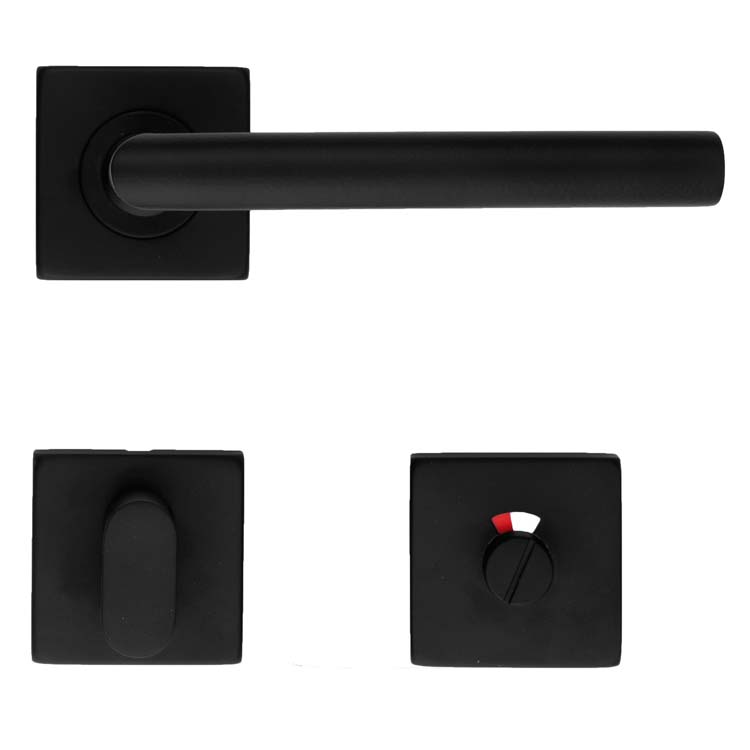 Poignée de porte pro carré belluno 16mm  noir avec serrure toilette